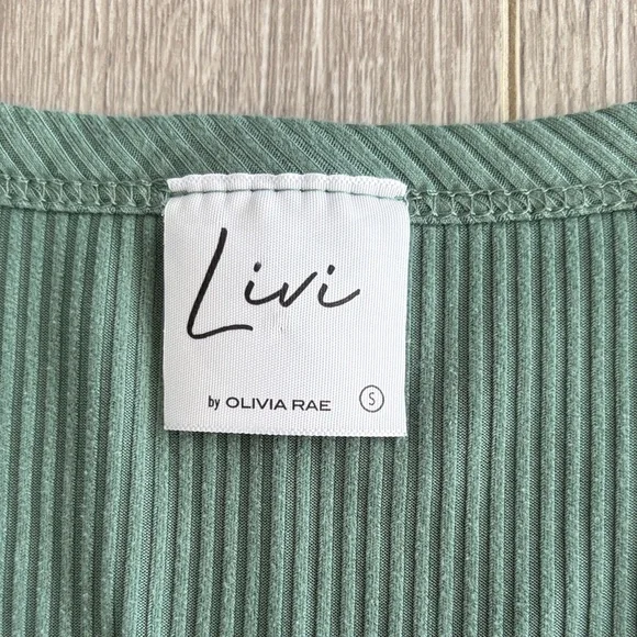 Olivia Rae Ribbed Button-Front V-Neck Top - Sage - Picture 2 of 3